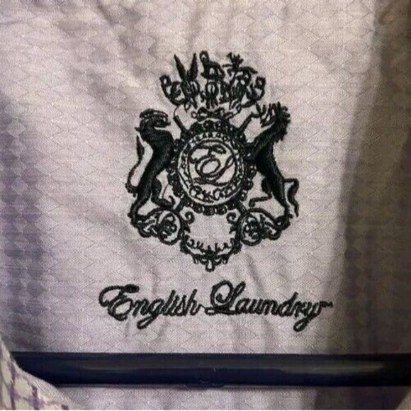 English Laundry Men's Sz 18.5 38/39T Purple Diamond Button Up Dress Shirt Flip - Picture 10 of 11